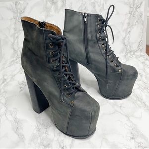 Jeffrey Campbell Big Lita Black Leather Lace Up Platform Boot 7